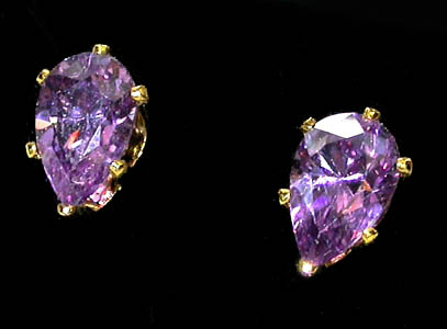 Pear-shaped AMETHYST Purple 14K Gold Plated CZ Cubic Zirconia STUD EARRINGS