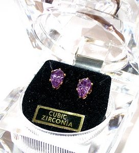 Pear-shaped AMETHYST Purple 14K Gold Plated CZ Cubic Zirconia STUD EARRINGS