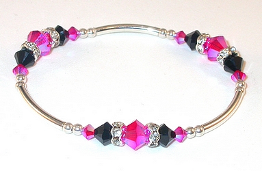light siam red 2x bracelet hot pink and black bracelet swarovski crystals sterling silver bracelet
