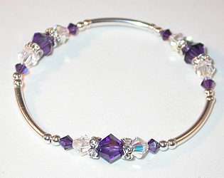 deep purple velvet & clear AB purple and clear braclet swarovski crystals austrian crystals sterling silver bracelet stretch bracelet