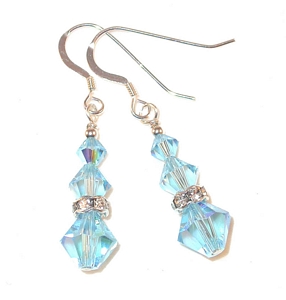 aquamarine crystals aquamarine earrings sterling silver aquamarine swarovski crystals, prom wedding jewelry, clip-on pierced earrings