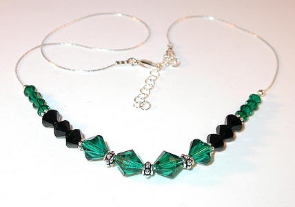 emerald green and black necklace bali swarovski crystal jewelry sterling silver necklace