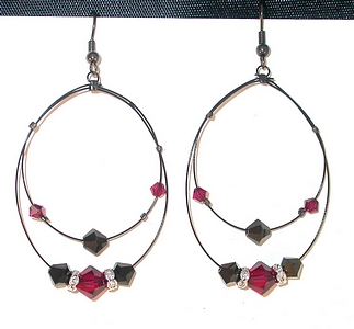 illusion black wire floating crystals red and black crystal necklace red & black & red crystal necklace red siam & jet black & red crystal earrings swarovski crystals prom crystal