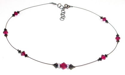 black wire floating crystals red and black crystal necklace red & black & red crystal necklace choker swarovski crystal wedding prom crystal necklace