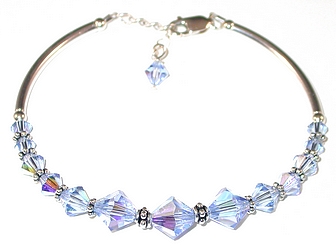 light sapphire blue bali swarovski austrian crystals sterling silver bracelet