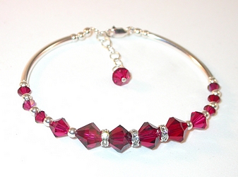 ruby bracelet ruby red bracelet red crystal bracelet ruby red swarovski crystals sterling silver bracelet