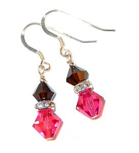 mocha brown & indian pink & mocha brown and pink and brown sterling silver pink & brown swarovski crystals, prom wedding jewelry, clip-on pierced earrings