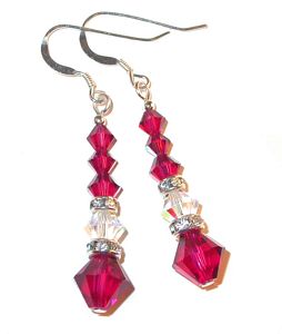 ruby earrings red earrings clear & red & clear AB & ruby and clear ab & ruby earrings ruby & clear AB Earrings sterling silver swarovski austrian crystals, prom wedding jewelry, clip-on pierced earrings