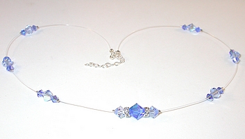 2-tone blue illusion floating crystals blue crystal necklace light sapphire blue clear necklace clear crystal necklace illusion neckace choker swarovski crystal wedding bridal bride jewelry sterling silver necklace