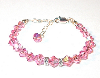 baby's bracelet newborn's bracelet newborn baby's first bracelet pink bracelet rose pink crystal bracelet pink swarovski crystals sterling silver bracelet
