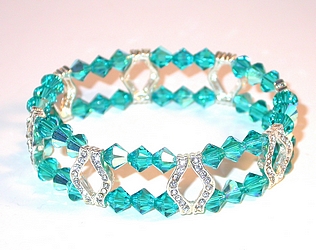 teal bracelet blue zircon crystal bracelet blue zircon swarovski crystals sterling silver stretch-on bracelet