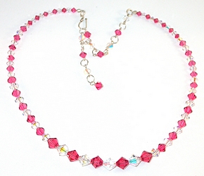 clear ab and indian pink necklace swarovski crystal sterling silver necklace